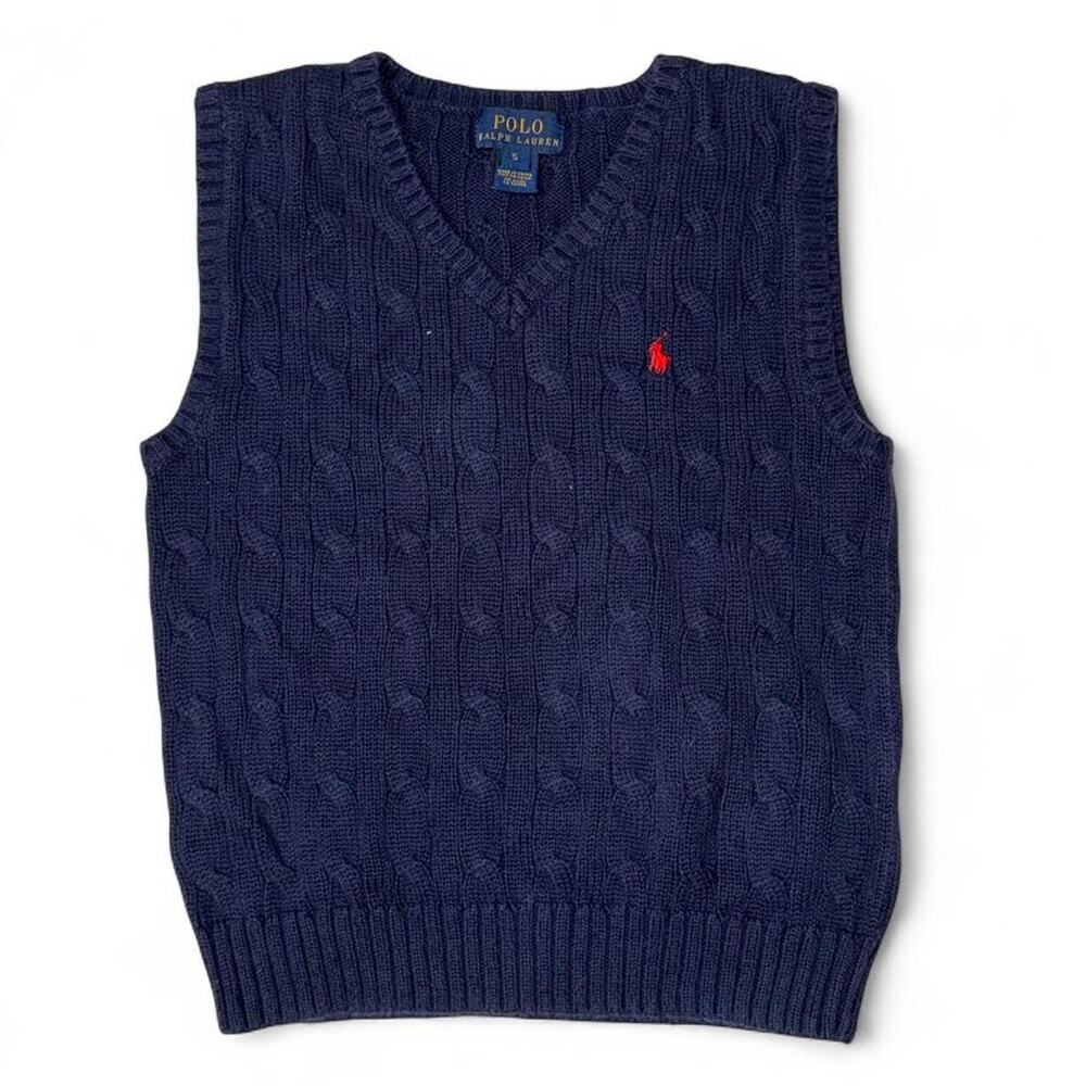 Polo Ralph Lauren Kids Navy Blue Cable Knit Cotton Sweater Vest kids Size 5